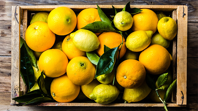 lemons in a wooden box