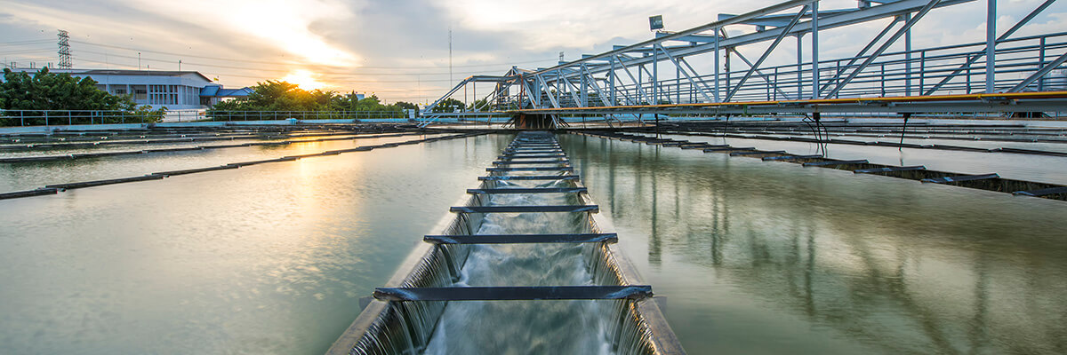 Wastewater plant at dusk banner