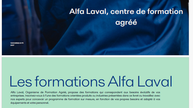 catalogue de formations pour la maintenance des appareils Alfa Laval