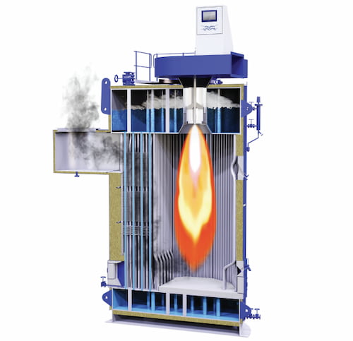 Vue en coupe de la chaudière marine cylindrique verticale à deux tambours Aalborg OL
